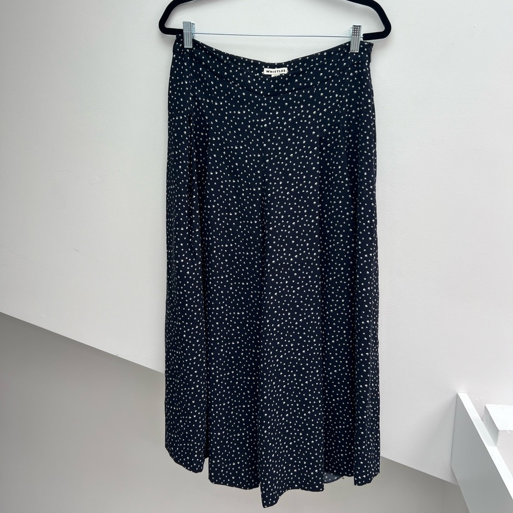 Whistles size 12 blue wide culottes with white dots and side zip. Super comfy!